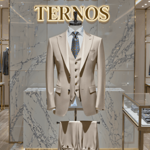 Terno bege claro Saint Lazare gola pontuda