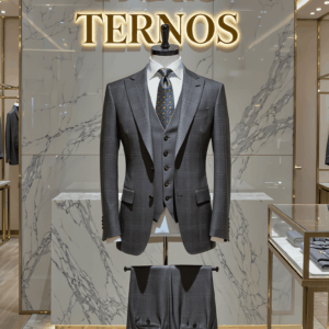 Terno Cinza Escuro xadrez Saint Lazare gola pontuda